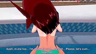 Anzu Mazaki fucking hard on the pool for Yu-Gi-Oh ahegao step bikini Tea Gardner full Fantasyking3.