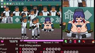 in this hentai game, the manager casually serves all the girls in an orgy with big tits and assfucking