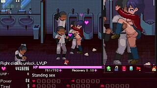 in this hentai game, the manager casually serves all the girls in an orgy with big tits and assfucking