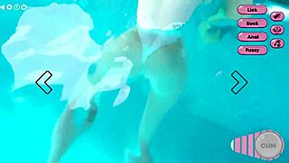 Hot Futanari Action by the Pool, Sexy Girl Sucks and Shemale Pounds Hard with Cum Finish