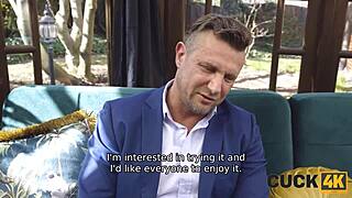 Cuck4k story unfolds as husband watches wife’s shaved pussy get slammed hard.