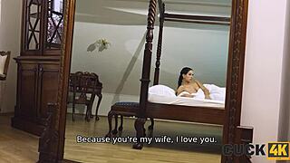 Cuck4k story unfolds as husband watches wife’s shaved pussy get slammed hard.