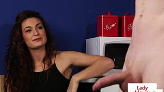 Cute Babe Spreads Legs to Guide a Jerking Guy in Classy Style