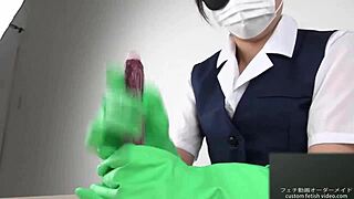 i gave an asian handjob with latex gloves, japanese fetish style, felt so good