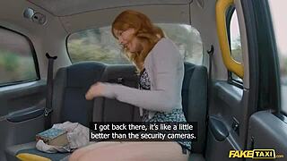 Petite redhead squirts on huge German dick in fake taxi