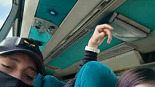 Creampie after banging on public bus!