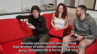 stepsister rides brother's best friend while he games, squirting hard