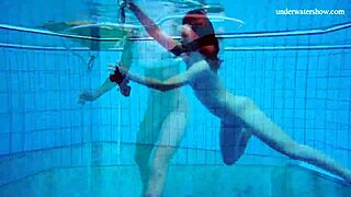 Horny czech teen strips naked fast, showing small tits and tight pussy outdoors underwater