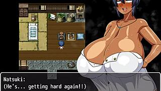 Tanned Girl Natsuki in Hentai Game Ep 12, Masturbating Huge BBC Outside