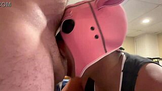 black pig in mask gets facefucked with drooling throat juice.