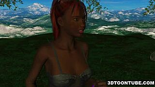 I love watching two bi 3d babes lick each other and share cock outdoors