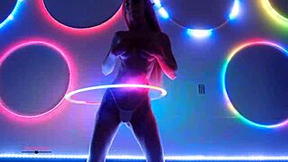 Destinationkat spins a stunning hoop show for fans.