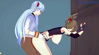 I can't believe the intense lesbian play with Nine, Chitose Kisaragi, and Ruri Hoshino in futanari hentai action.
