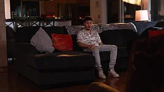 Big titty milf pornstar rides her fan's cock on sofa