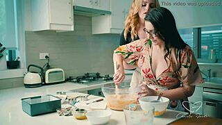 Teaser Charlie Forde teases Chasey in kitchen for full cunilingus video on xred.