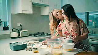 Teaser Charlie Forde teases Chasey in kitchen for full cunilingus video on xred.