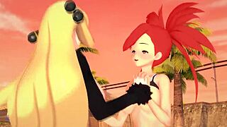 Just chilling with Pokemon babes Flannery and Cynthia in a hot beach threesome scene.