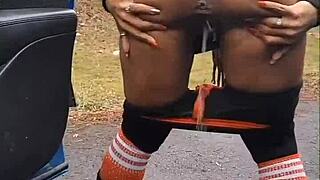 Tampon Inserting Followed By Gargling Pee On The Side Of The Road!