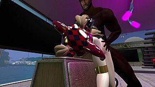 man, black guy bangs harley quinn in second life