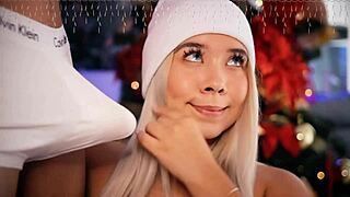 Latina Admires Friend's Hard Cock Bulging Through Underwear in Webcam Show