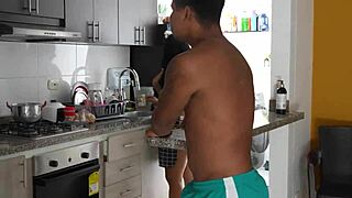 Yo, I tricked my stepsister in the kitchen to bang her tight Colombian pussy hard