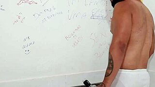 Gay man enjoys monster cock in bathroom with detailed oral and anal actions.