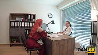 loan4k little 18+ redhead whore with big tits jumped on a dick in the office