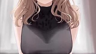check out this anime girl in black dress riding hard!