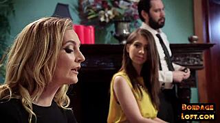 dom controls bdsm submissives in trio with intense pussylicking