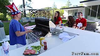 Hardcore threesome with dildo on rough Fourth of July