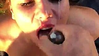girlfriend sucks cock deepthroat outdoors with cum