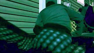 time lapse of skinny woman stretching against steps at night