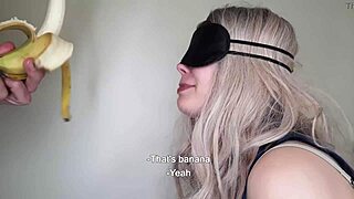 Blindfolded dumb friends wife tricked into sucking my dick and swallowing cum with the taste game