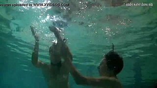 Russian Babes Katka And Barbara Bounce Tits Underwater In Pool Lesbian Fuck.