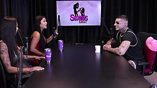 Two Brunettes Strip Him After Dirty Talk on Perfect Oral Tips