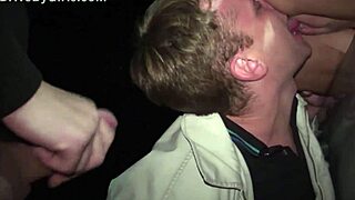 Blonde Young Model Fucks Random Guys in Public Street Threesome
