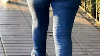 this latina shows off her curves in tight jeans