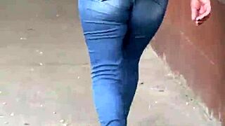 this latina shows off her curves in tight jeans