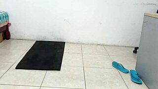 She strips while exercising, revealing her smooth body.