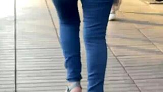 this latina shows off her curves in tight jeans