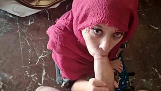 Muslim babe sucks big cock and gets cum on mouth