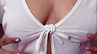 Asian Teacher Walks Bra-Free on Public Road Playing with Huge Breasts