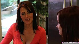 Busty milf flirts with sexy friend, leading to oral fun