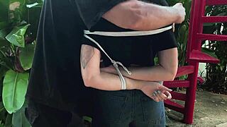 hey, this park beauty got tied up in wild outdoor bondage fun