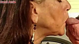 Mature Candi Annie Milks Cock Outdoors with Cum Swallow