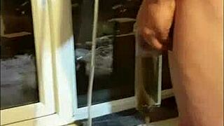 Bisexual Mark Wright gulps piss in raw homemade collection clip.