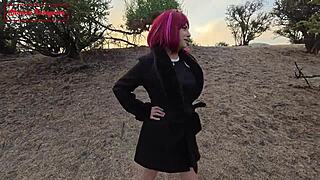 I watch this whore ride a vibrator in the kitchen while cosplaying