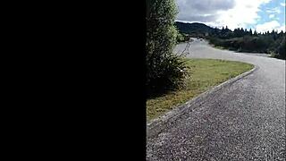 Trashy kiwi milf pisses roadside, traffic watching