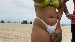 African girl flashes pussy to cheese seller on beach