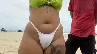 African girl flashes pussy to cheese seller on beach